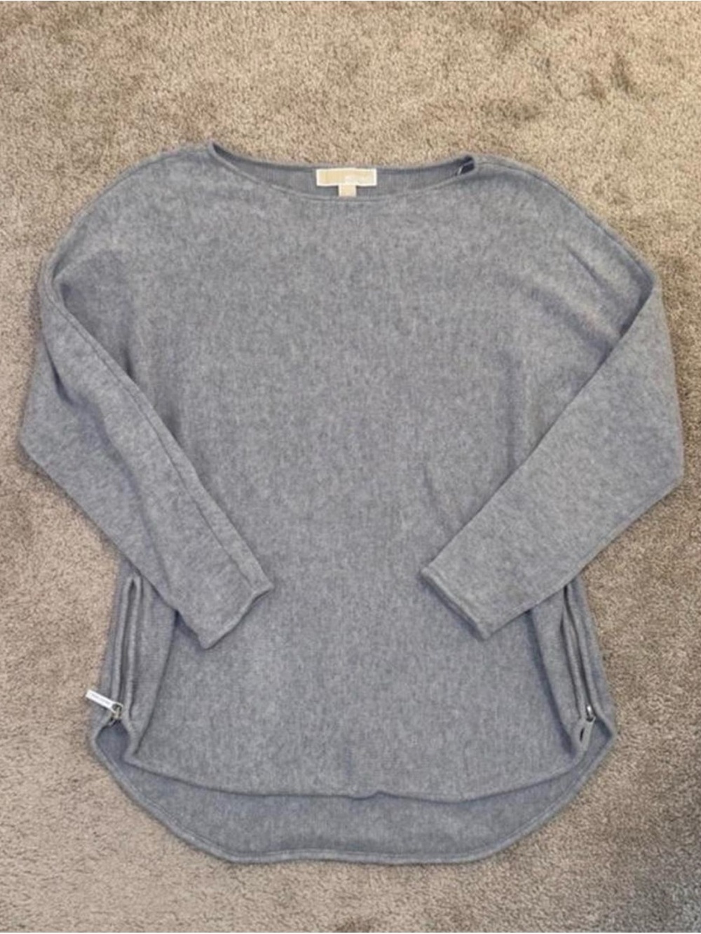 MICHAEL Michael Kors Heather Gray Scoop Neck Side-Zip Sweater
